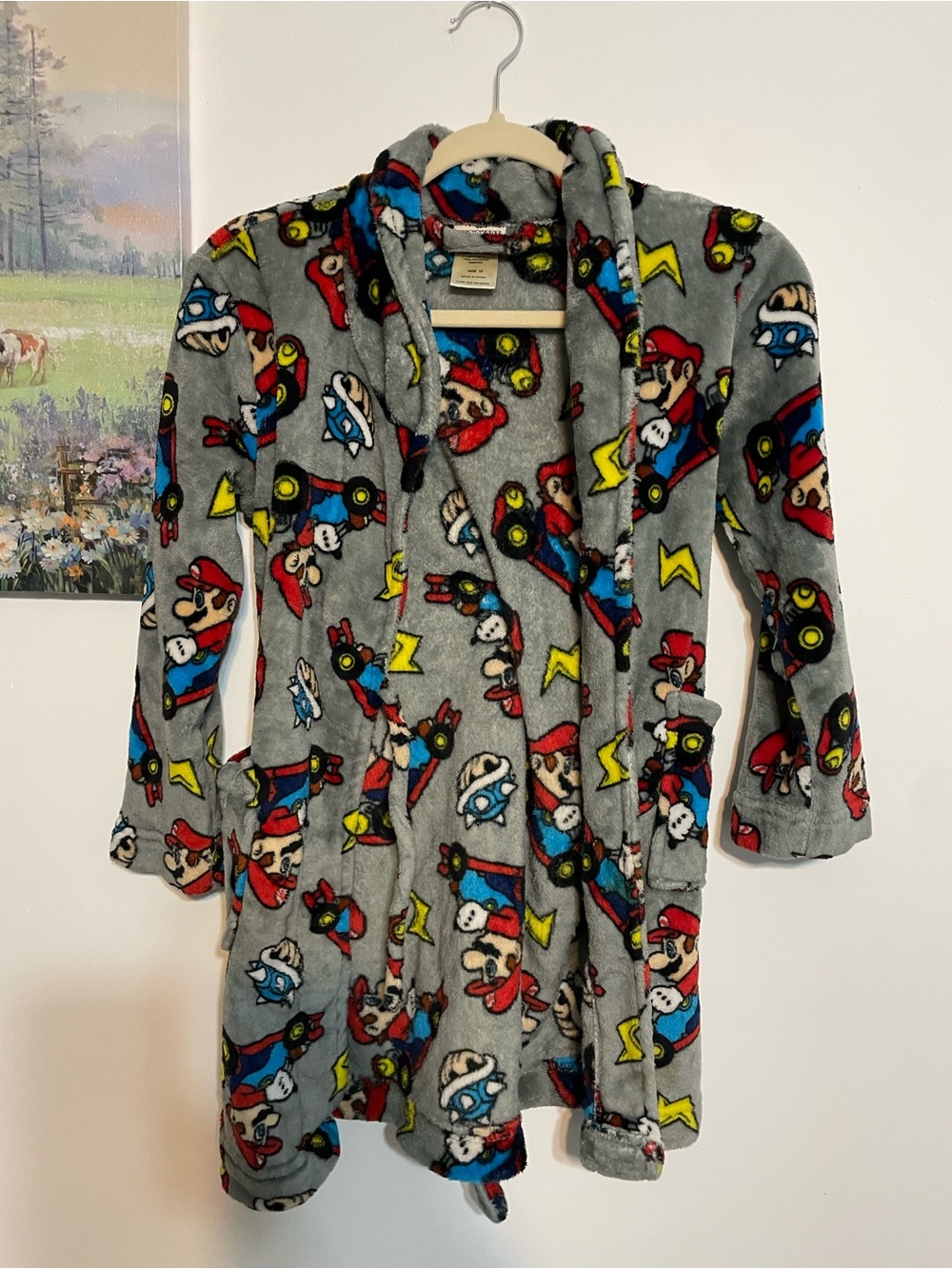 Mario Kart Plush Grey Video Game Character Robe with Red & Blue Accents size 10